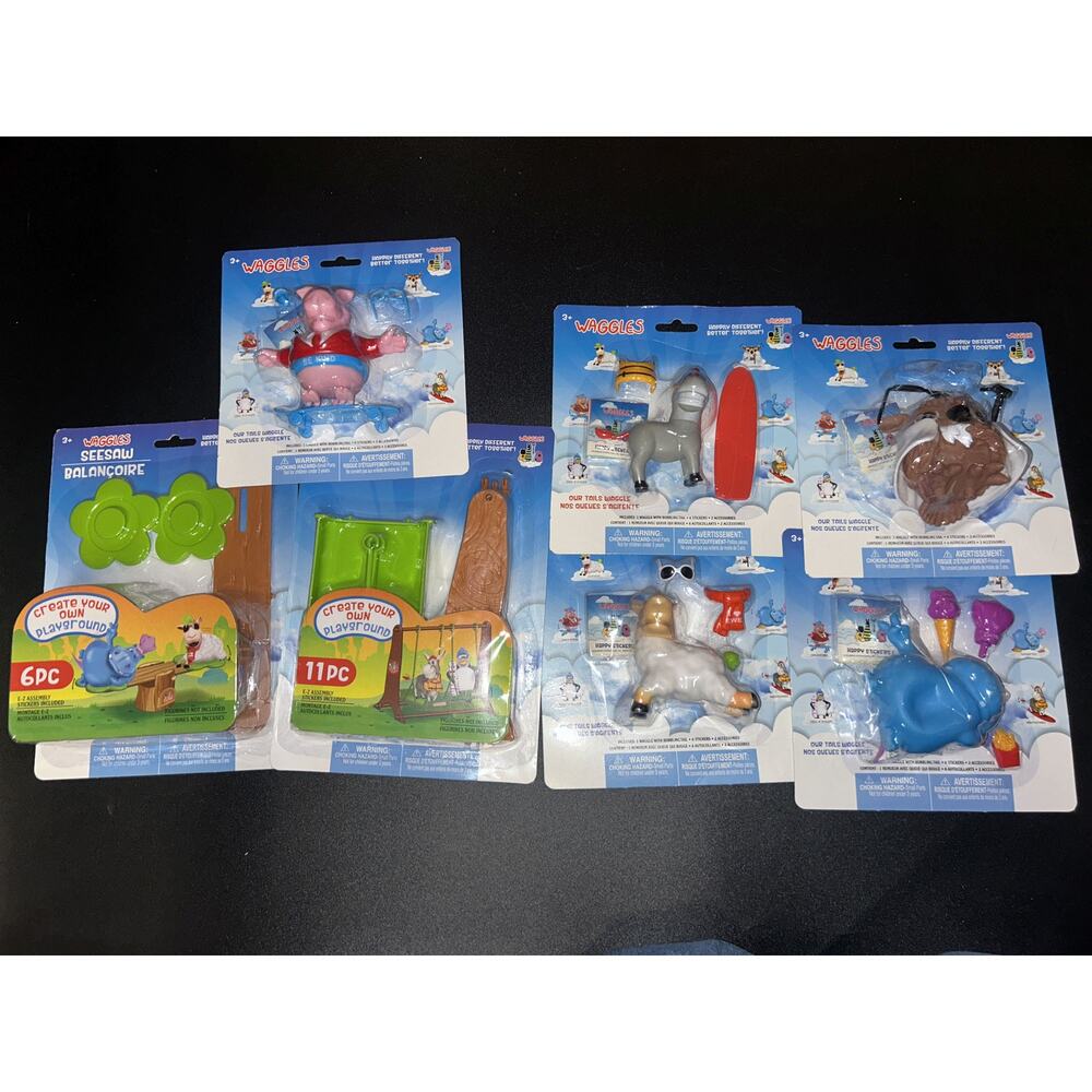 New Waggles Set of 5 Figures Toys Seesaw Swing Pig Donkey Lamb Hippo Dog